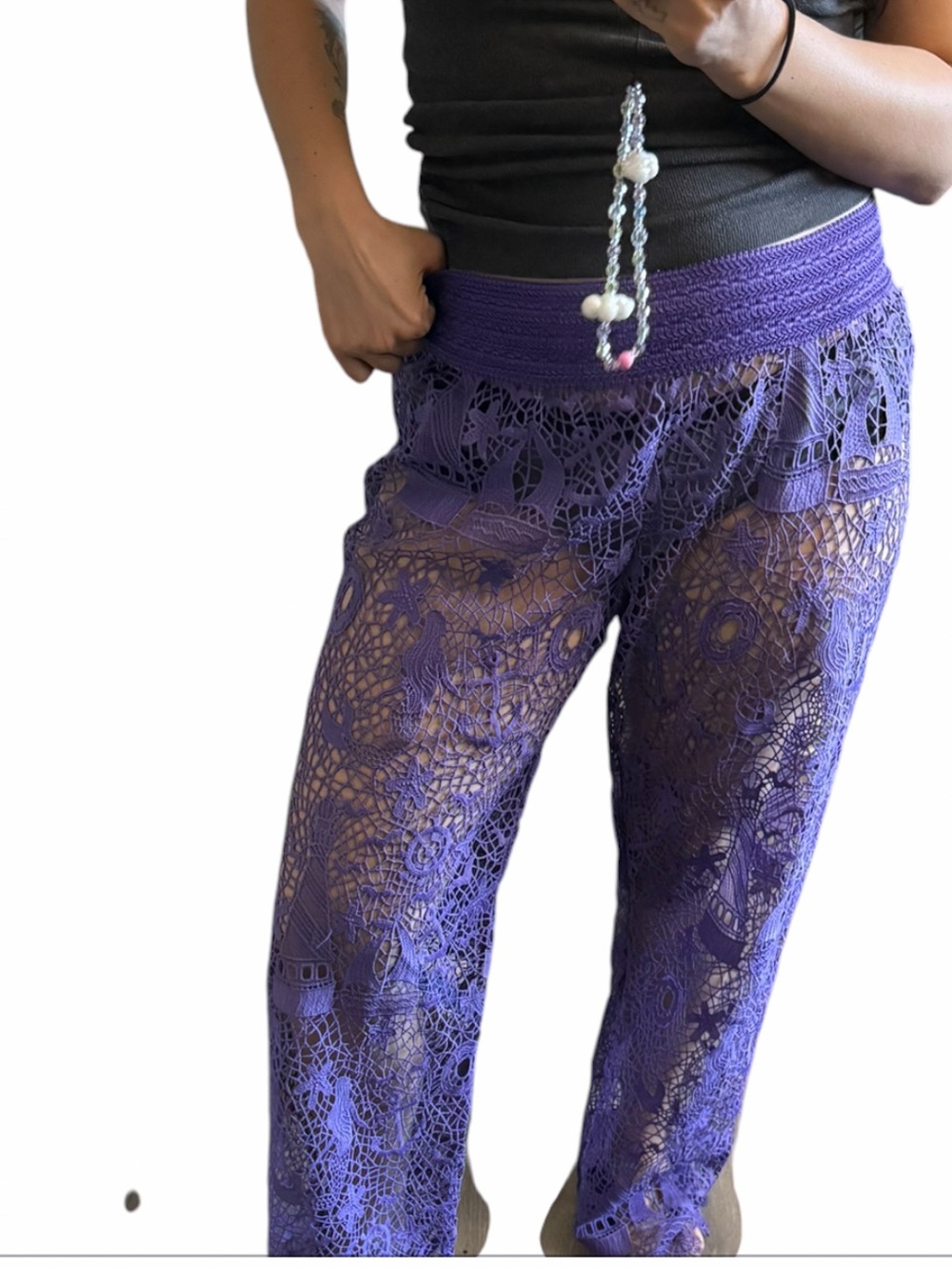 Antica Sartoria Purple Lace Pants Swim coverup – Boho Resort Style, NWOT